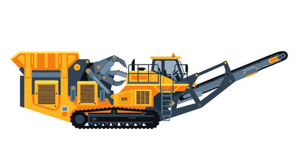Obraz premium Heavy yellow construction machine on tracks, industrial equipment, isolated on white background