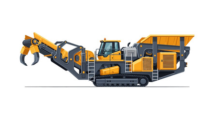 Obraz premium Heavy-duty mobile crushing machine with claw arm, industrial equipment illustration