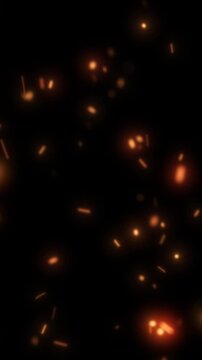 Dark background with glowing orange embers and flying sparks, creating a fiery particle atmosphere for overlays and cinematic effects