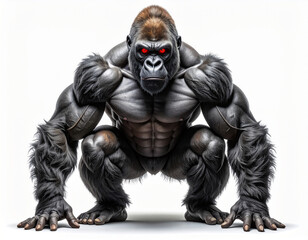 Obraz premium Ferocious Gorilla with Mouth Wide Open and Piercing Red Eyes Captured in Detail