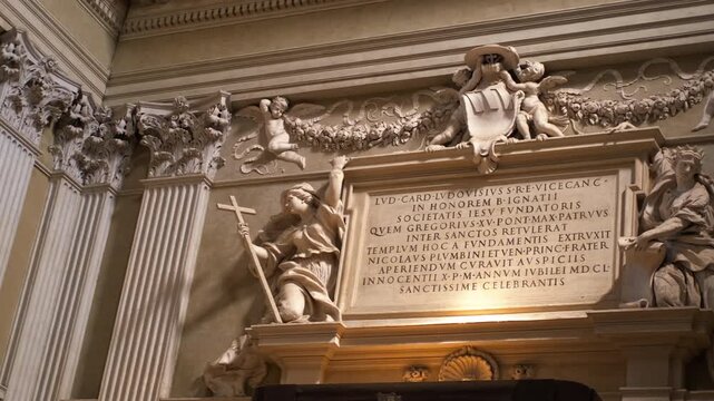 Baroque sculpture and architecture inside sant'ignazio church in rome. Magnificent interior of the church of sant'ignazio of loyola in rome, showcasing a stunning baroque monument marble sculptures