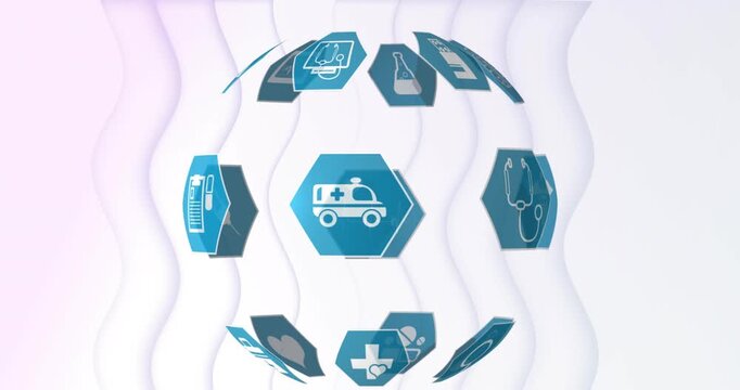 Animation of flag of italy blowing over rotating hearts