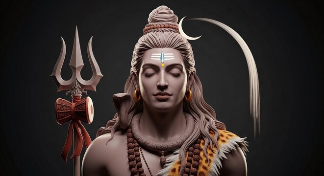 Hindu God Shiva Statue with Trident.