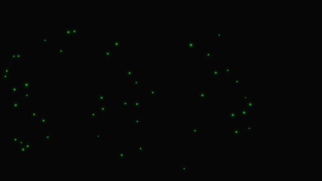 Modern abstract digital technology animation with green data dots flowing and connecting in a network