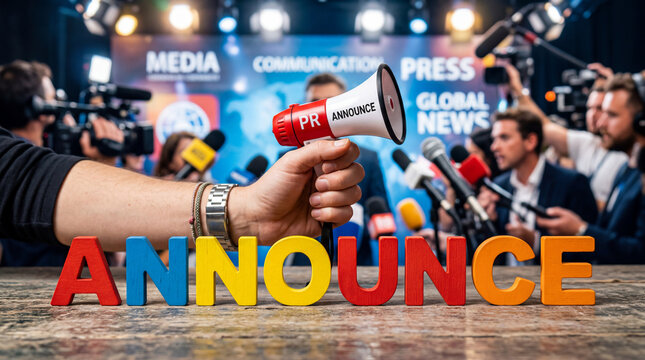 Announcement at Press Conference with Megaphone and Media