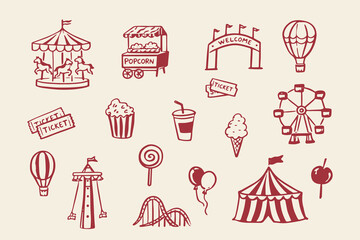 Carnival amusement park icons doodle sketch vector illustration © Victoria