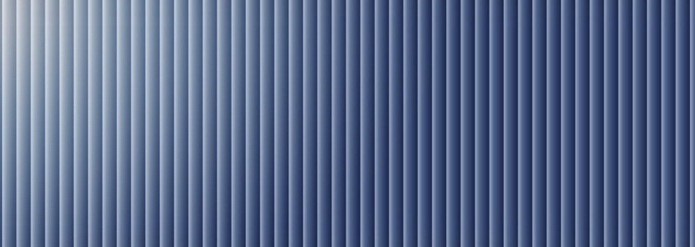 Close up view of a blue vertical blind pattern featuring deep shadows and subtle light gradients creating a clean modern geometric background texture for digital use