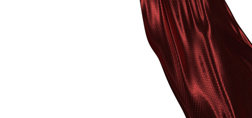 Dramatic red silk fabric curtain isolated on a white backdrop, perfect for design and backgrounds....
