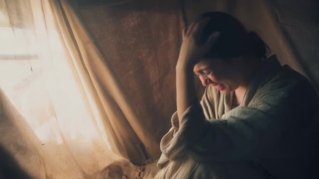 Bathsheba Mourns the Death of Her Husband Uriah. Biblica Story Scene