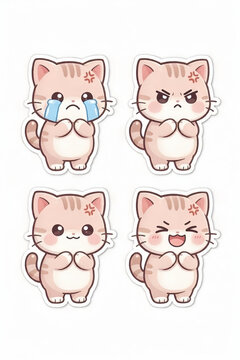 Cute Angry Cat Sticker Pack | Stiker Kucing Marah Lucu Chibi Premium PNG Transparan