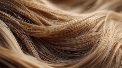 Naklejka premium extreme realistic close-up of healthy flowing hair texture, beautiful shiny brown hair strands detail for hair care concept, wavy reddish brown hair texture macro for beauty industry