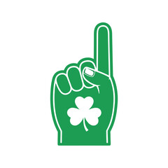 St. Patrick's Day Green Foam Finger with Shamrock Vector Illustration Isolated on White