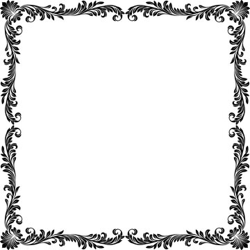 A filigree heraldic crest motif floral pattern border frame. Original design in a vintage style.