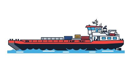 Cargo barge carrying containers on water, industrial transport illustration
