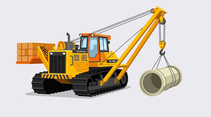 Construction Crane Lifting Concrete Pipe