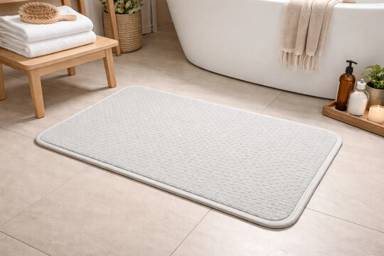 Bath mat near bathtub on restroom floor