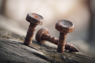 Rusty Screws On Weathered Wood