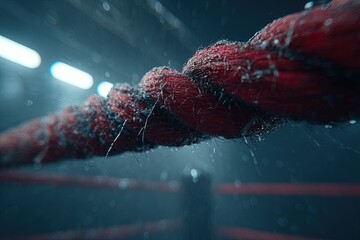 Close Up Red Boxing Rope In Arena