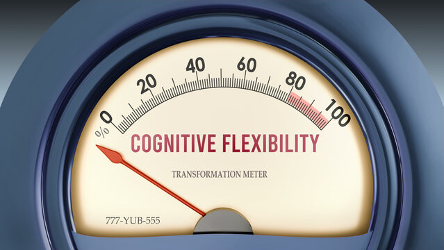 Cognitive Flexibility that hits less than zero, showing an extremely low level of cognitive flexibility, none of it, insufficient. Minimum value, lack of cognitive flexibility. ,3d illustration