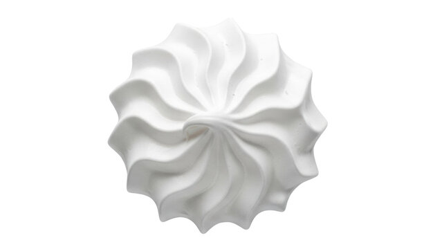 Isolated creamy meringue cookie with a swirl pattern and pointed ridges, dessert treat