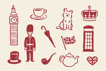 Plakat London England icons doodle sketch set vector illustration