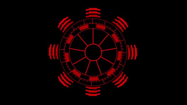 Futuristic Red Digital Interface with Circular Gauges and Radial Indicators for Sci- Fi Technology Visualization