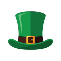 St. Patrick's Day Green Leprechaun Hat Vector Illustration with Gold Buckle Clipart