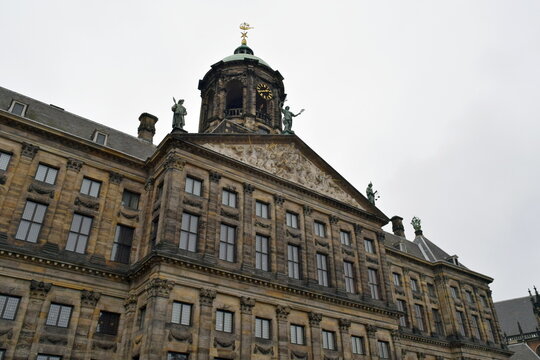 Grand facade and dome of the Royal Palace (Koninklijk Paleis) on Dam Square, Amsterdam, 2016. 