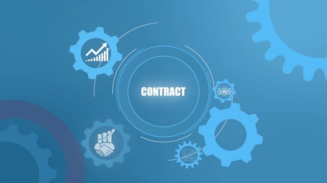 Business contract agreement concept with business plan strategy and setting icon animation illustrating legal partnership, corporate negotiation and professional documentation.