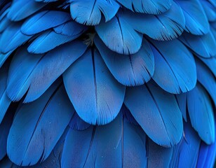 Obraz premium Vibrant close-up texture of overlapping bright blue macaw feathers.