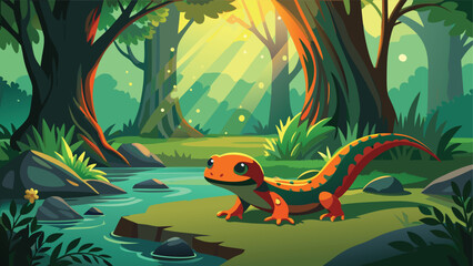 Mystical forest scene featuring a wise old owl and a curious fox in a sunlit glade. © CreativeKamrul