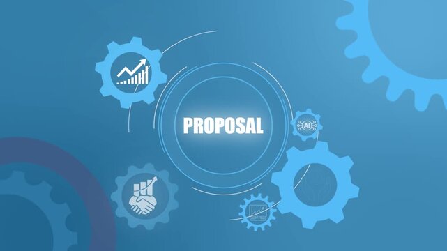 Business proposal concept with business plan strategy and setting icon animation illustrating corporate presentation, project planning and professional partnership opportunity.