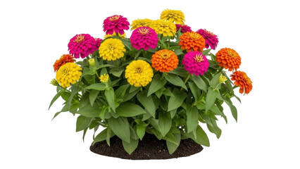 Isolated Zinnia flowers in a pot, brightly colored and cheerful for spring and summer season