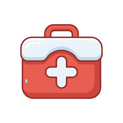 Obraz premium Red first aid kit bag with white cross for emergency medical assistance.