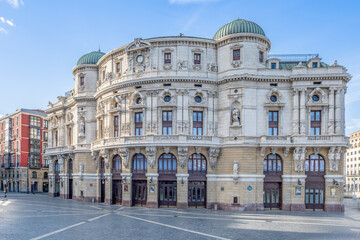 Obraz premium Arriaga Theater (Teatro Arriaga) Facade, Neo-Baroque Architecture, Iconic Opera House Building, Bilbao