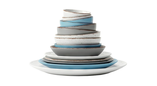 Stack of colorful ceramic bowls and plates