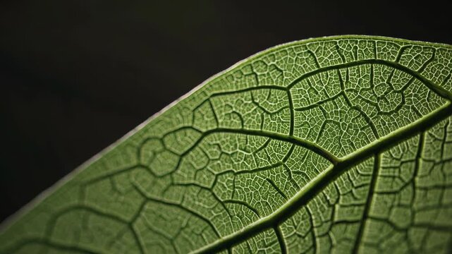 Highresolution Image Showcasing Translucent Leaf Vascular System Details. Macro Photograph Revealing Intricate Leaf Vein Architecture With Vibrant Green Coloration And Light Contrast