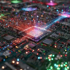 Obraz premium colored fiber optics over CPU Chip Processors