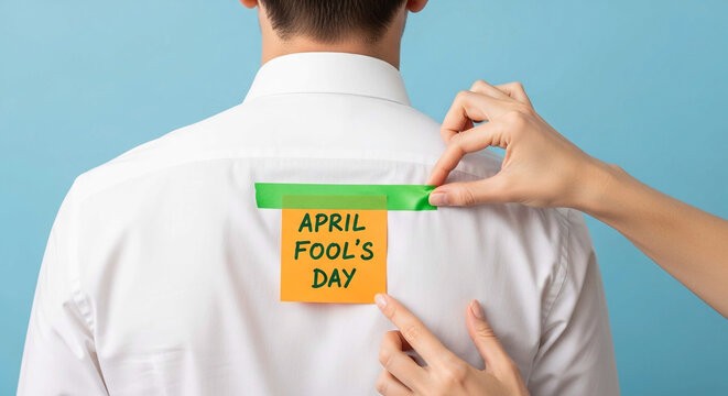 A person pranking another on April Fool's Day with a sticky note