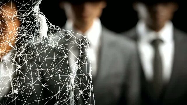 Businessman with network connections stands in front of colleagues