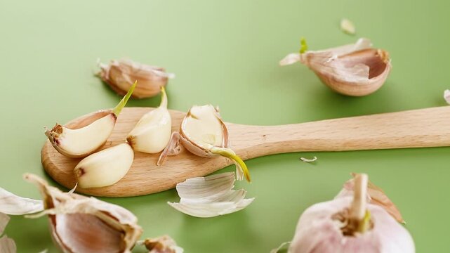 organic garlic vegetable ingredient minimal green background
