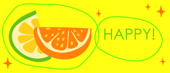 Cartoon Fruit Retro Party Card. Positive Vibrant Nostalgic Event Invitation. Festive Colorful Summer Beach Vibe menu page Print. Fresh Ripe Healthy Vitamin Food Symbol. Cute Colorful Tropical Design