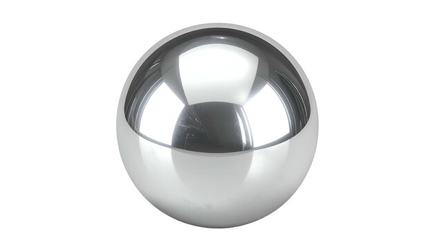 Rendered, reflective metallic sphere with a glossy, polished surface against a black backdrop