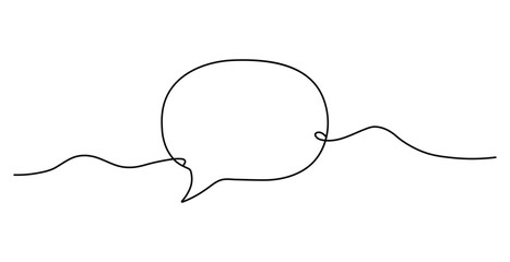 Obraz premium Simple continuous line drawing of a speech bubble on a white background representing communication and conversation