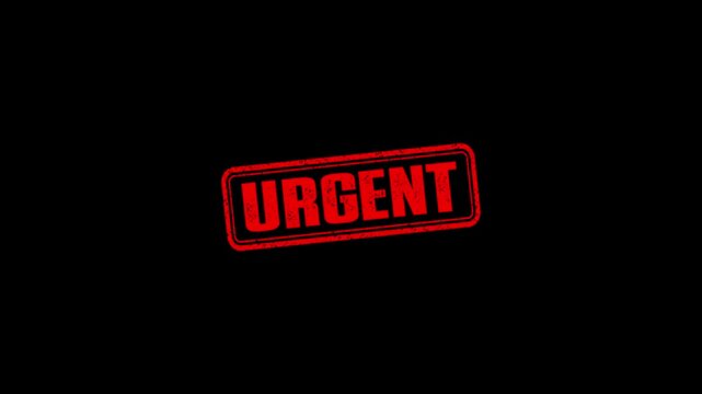 Textured Urgent text animation. urgent Rubber Stamp motion. impression slide down rubber seal 4k video.
