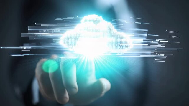 Businessman engages with cloud computing technology, demonstrating innovative capabilities in a modern business environment