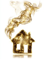 Fototapeta premium Thin Glowing Line Forms House Outline With Smoke Effect on White Background During Artistic Display of Abstract Design Ideas