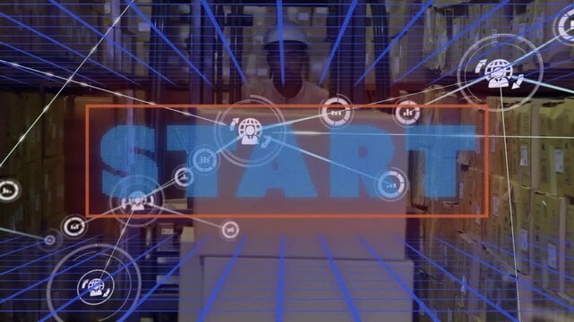 Composition of network of connections over icons on high notebook