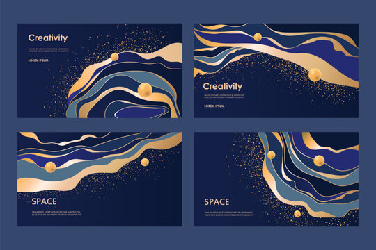 Abstract art. Luxury blue background. Presentation. A set of horizontal templates for cards, business cards, banners, and postcards. Space for text. Vector illustration.