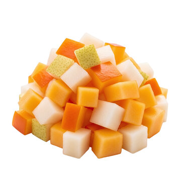 Pile of fresh diced mixed fruit salad with orange melon